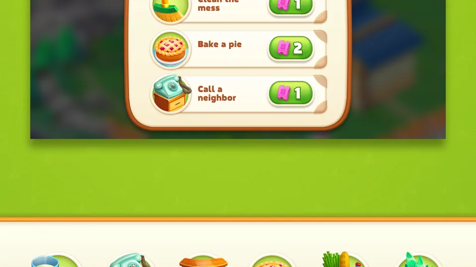 game tasks list interface with missions and rewards