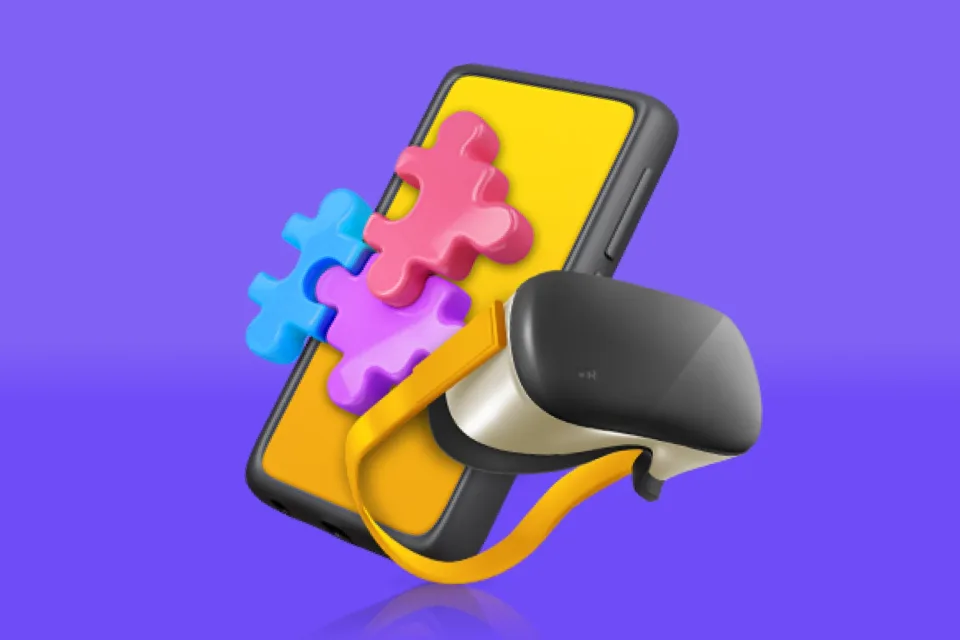 mobile VR game development integration puzzle concept illustration