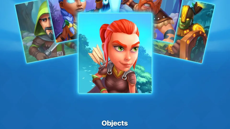 Character card selection featuring a female archer and fantasy heroes.