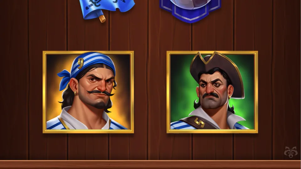 Additional pirate character icons on wooden board