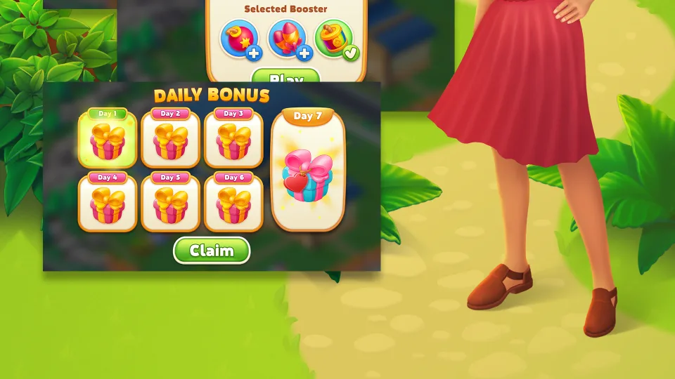 daily bonus reward screen with gifts in game