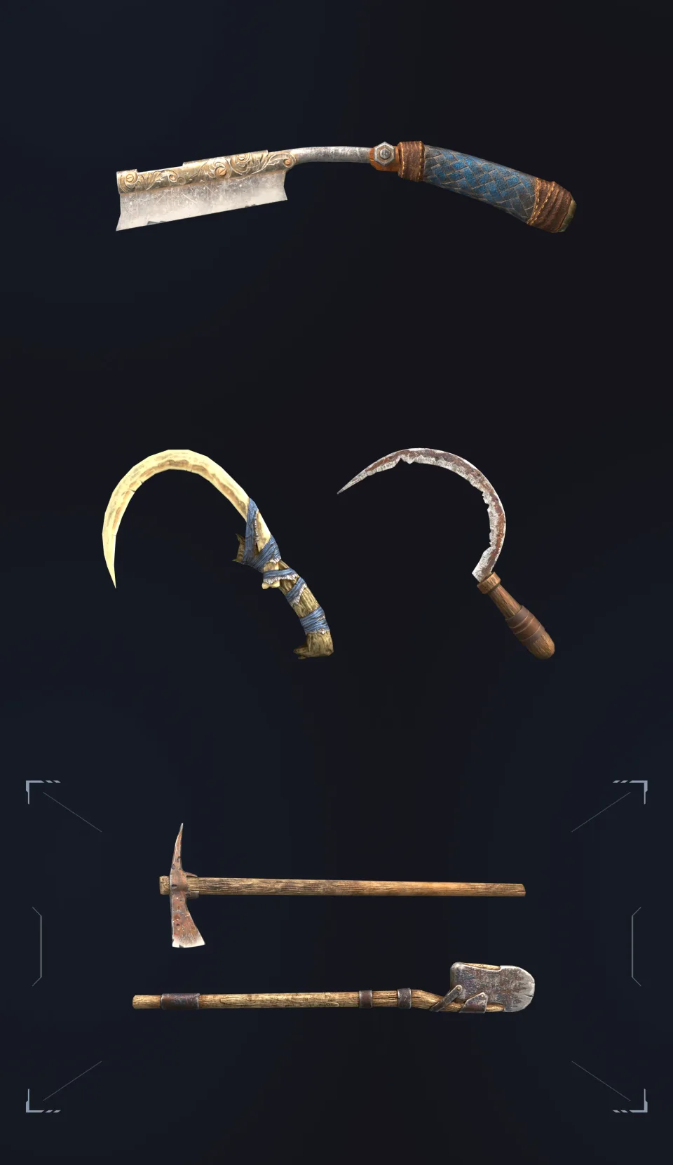 Wild Rage tools machete sickle pickaxe game models