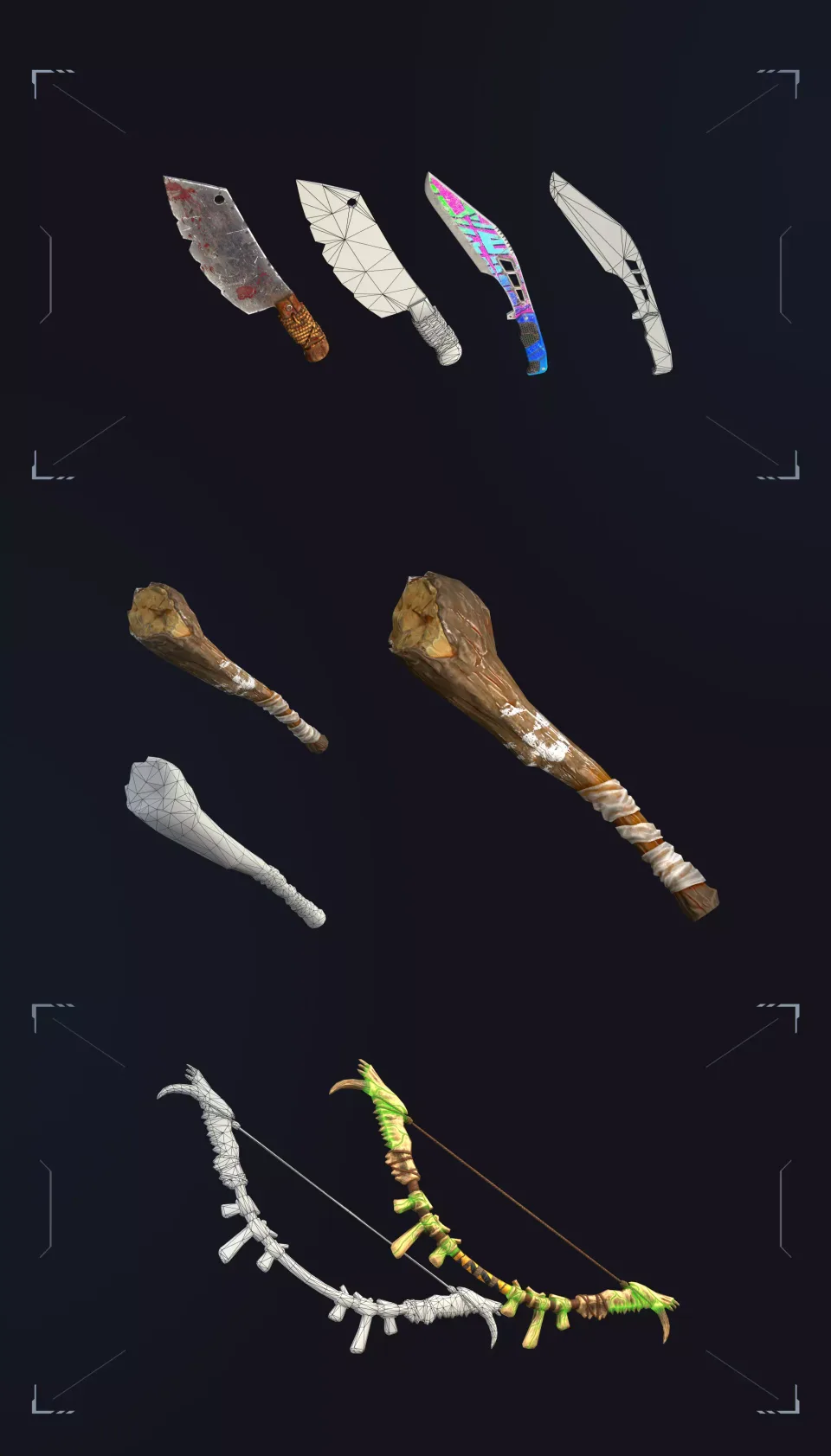 Wild Rage 3D weapons machetes clubs bone bow models