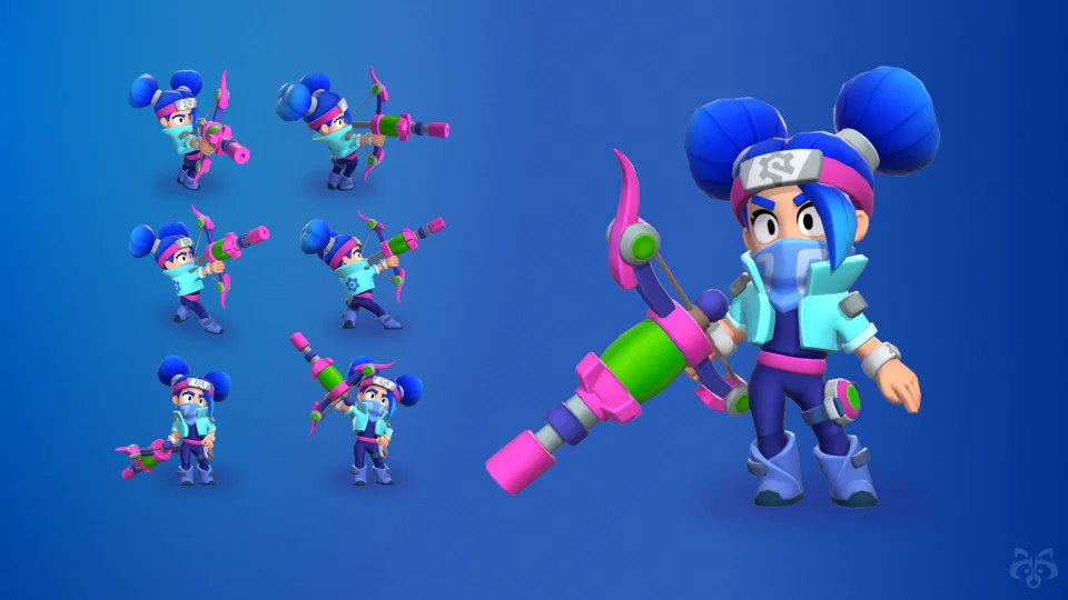 Cartoon hero character with weapon and animation poses