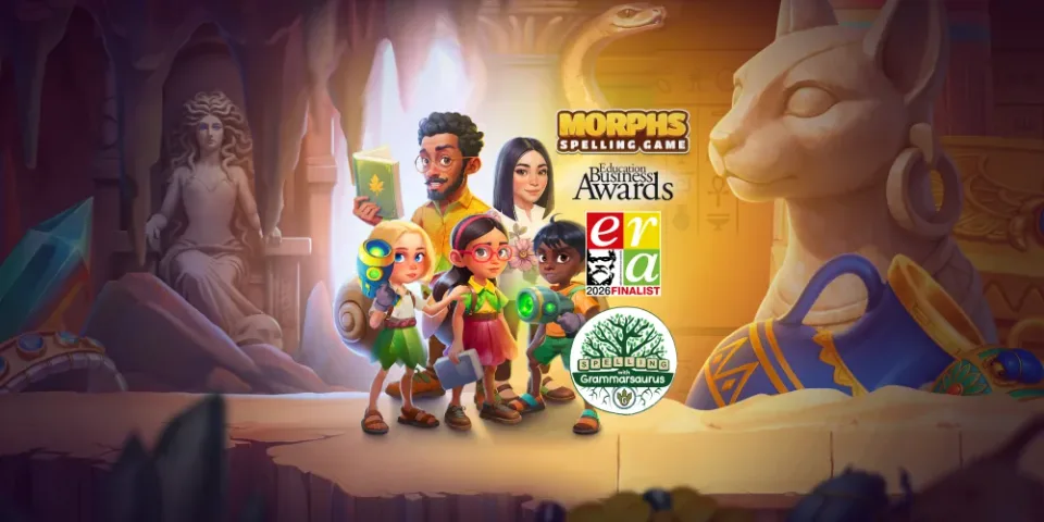 educational spelling game characters with awards showcase