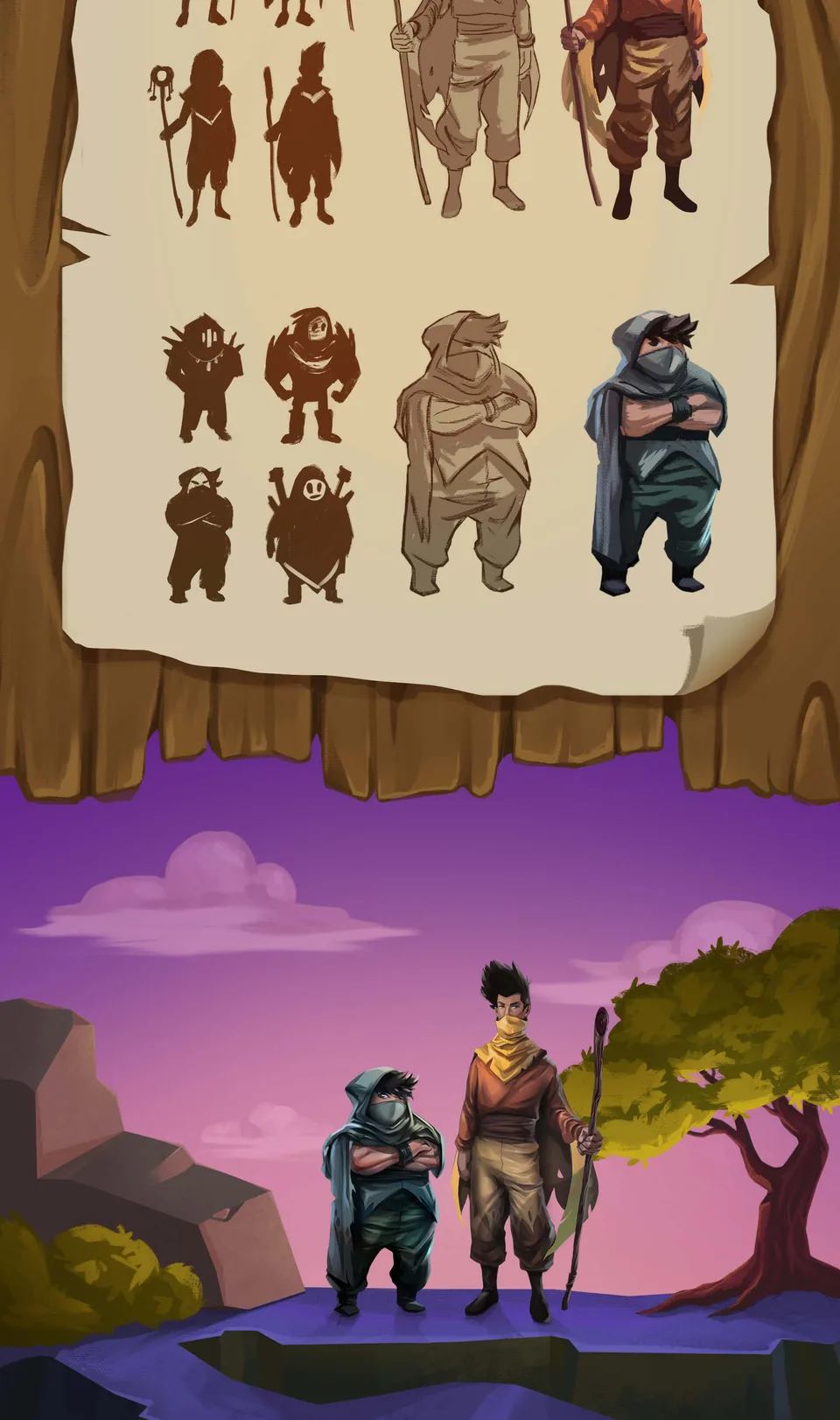 Eliora character design sketches and final characters