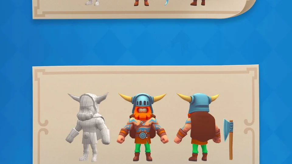 Puzzle Fight character warrior design and outfit variations