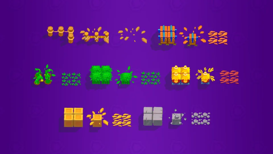 Destructible environment assets and props for Brawl Stars gameplay.