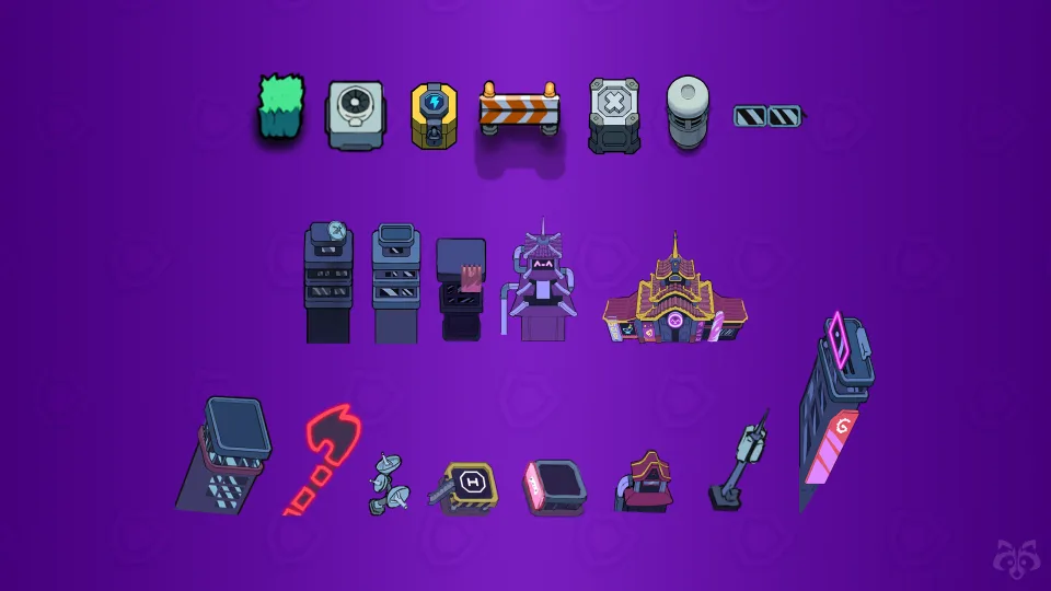 Cyberpunk and neon industrial props for Brawl Stars game.