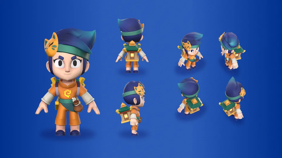 Character turnaround for a Kitsune inspired brawler skin concept.