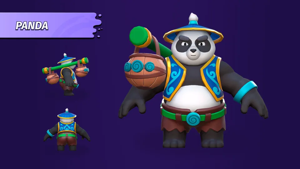 Full 3D character model of Panda warrior in Brawl Stars.