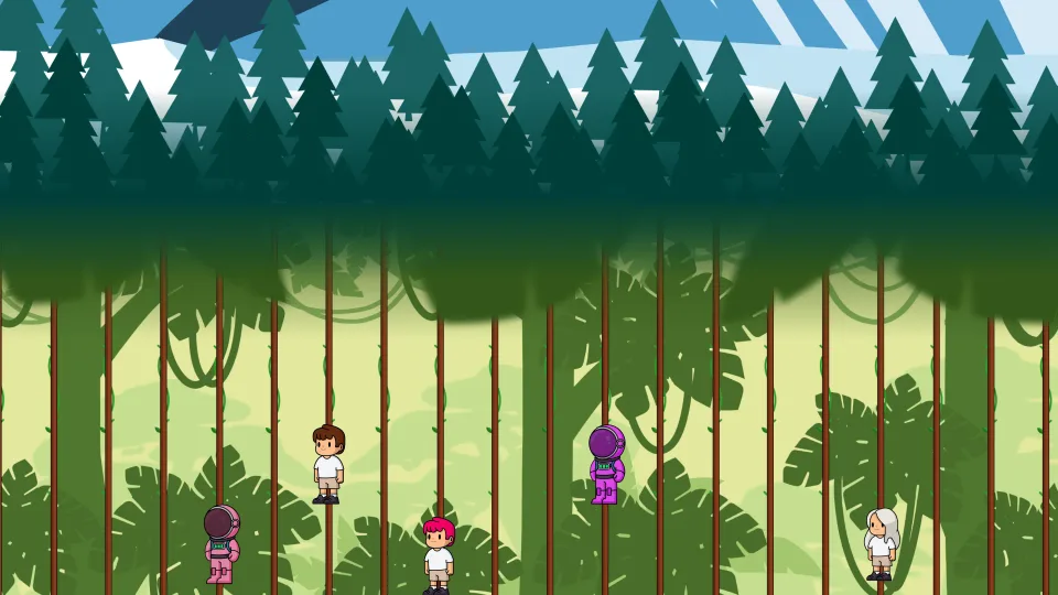 Characters climbing trees - adventure animation scene