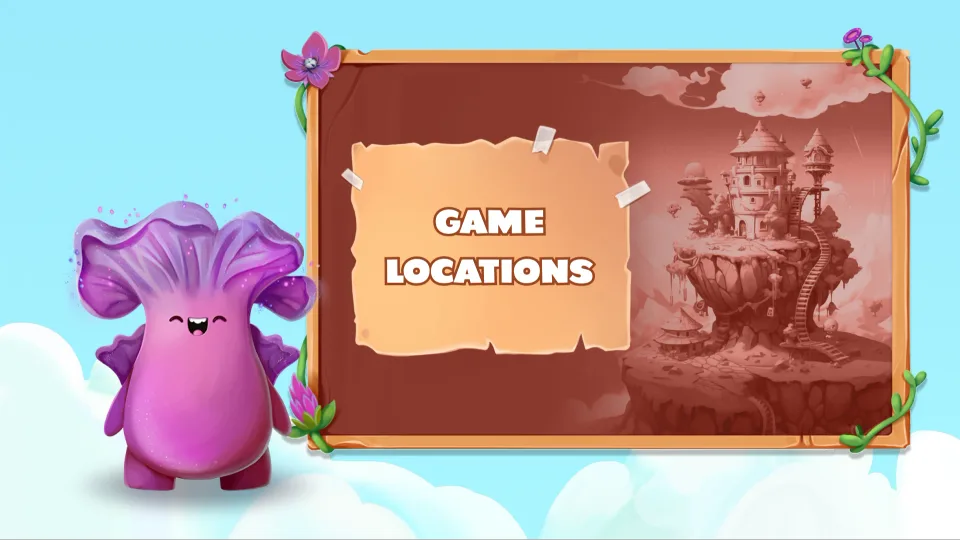 Game locations screen with character and map preview