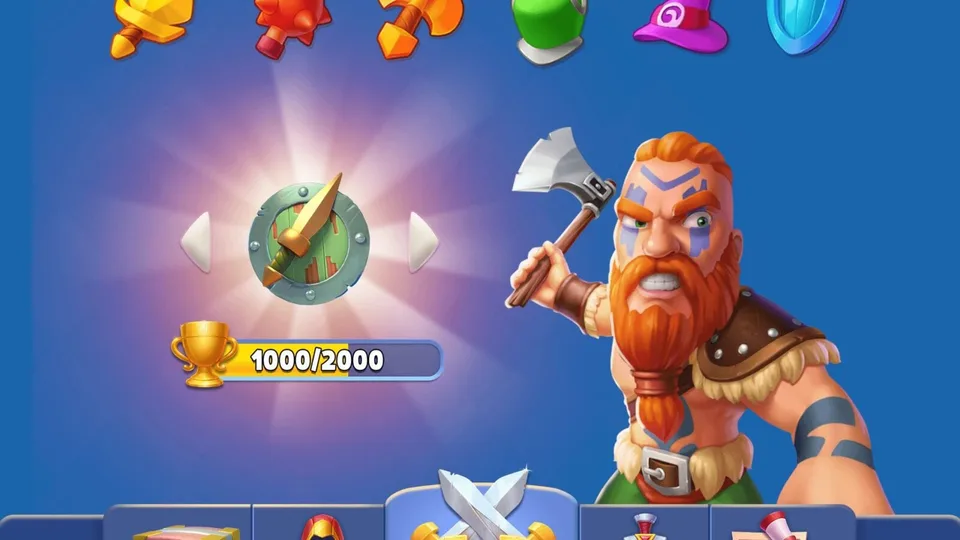 Puzzle Fight reward chest progress and warrior character