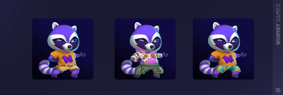cartoon raccoon character variations with different outfits