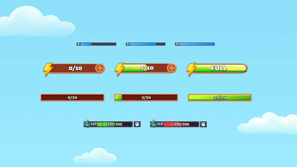 Game progress bars showing energy and resource levels