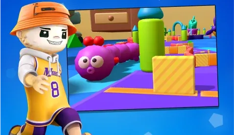 Scene from Meegos Mayhem featuring dynamic obstacle courses and colorful props.