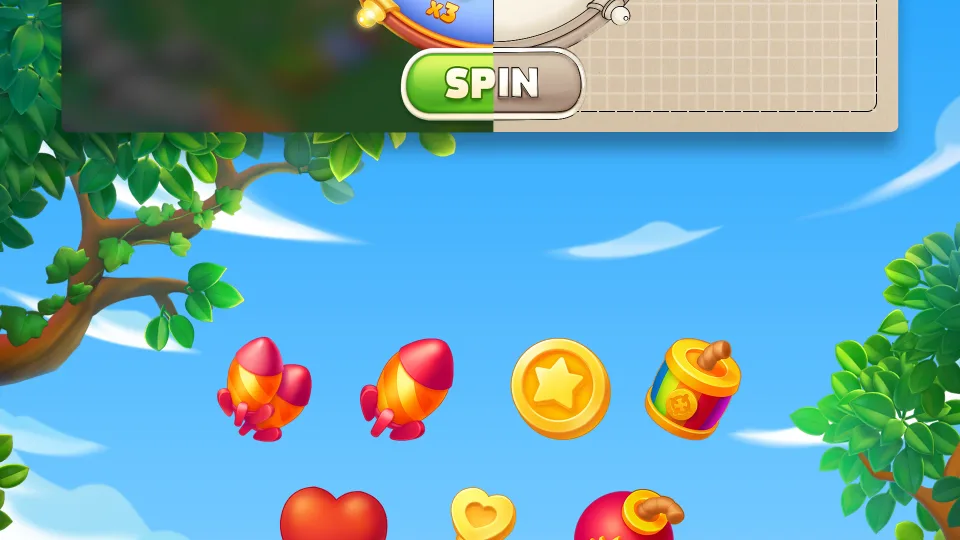 game reward items with rockets coins and boosters