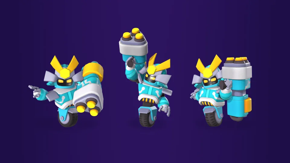 Three 3D robot character models for Brawl Stars update.