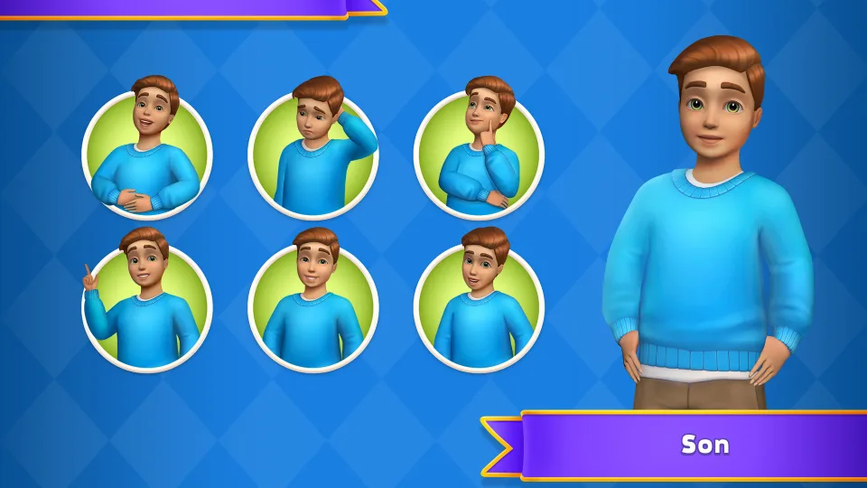 Home Surprise son character showcasing various emotional expressions and poses