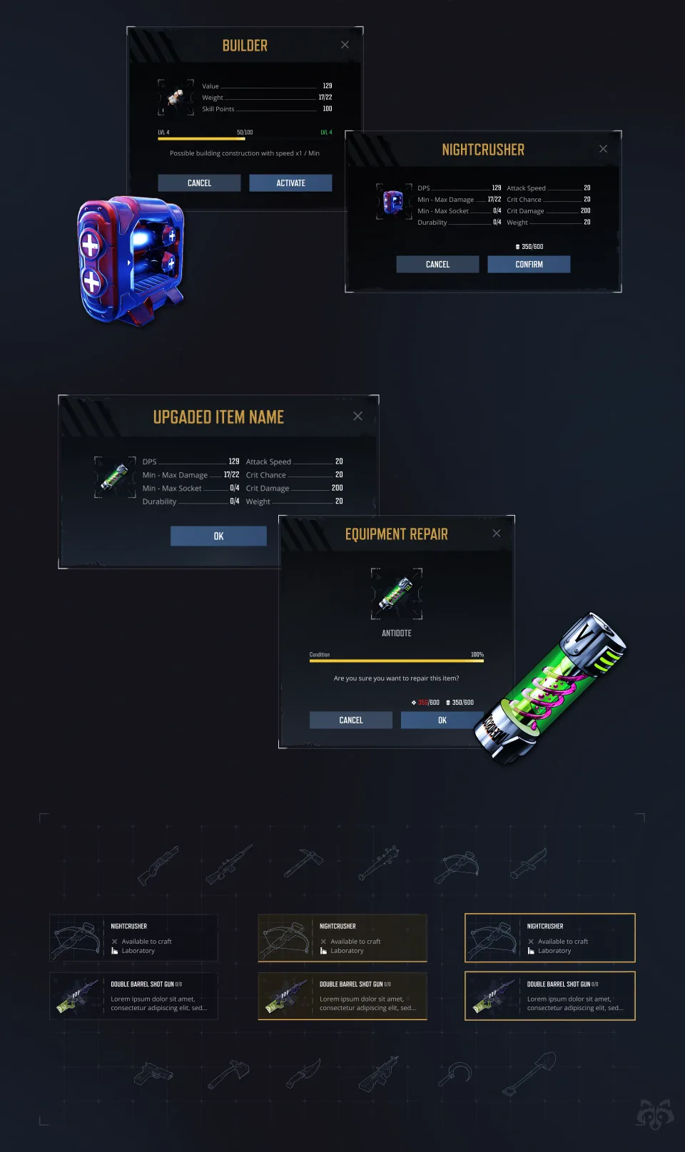 Wild Rage UI UX crafting upgrade repair interface