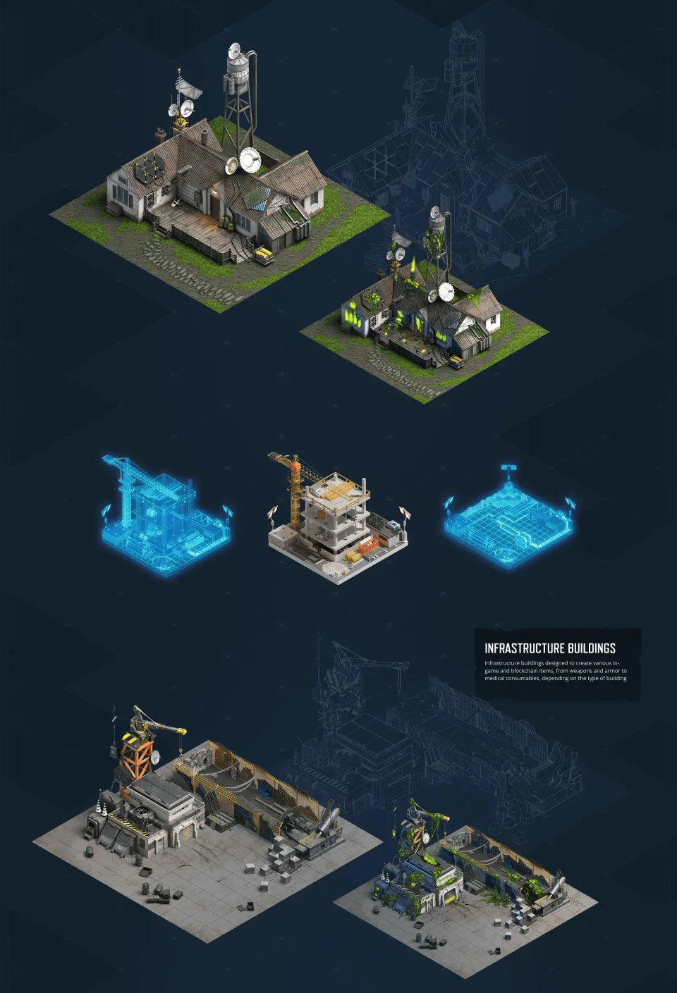 game building construction stages and environment assets