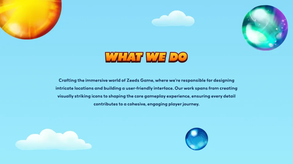 Zeedz what we do screen with game design description