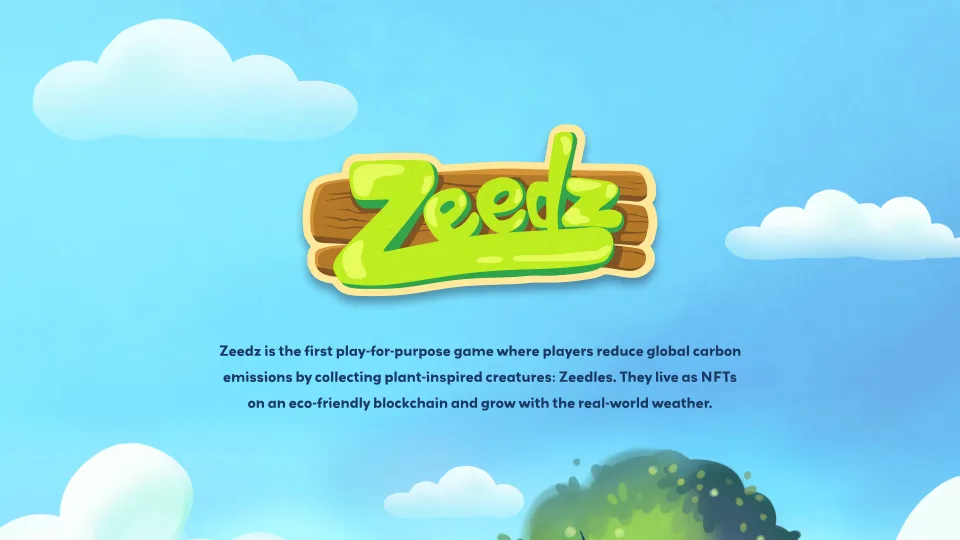 Zeedz game logo with description on sky background