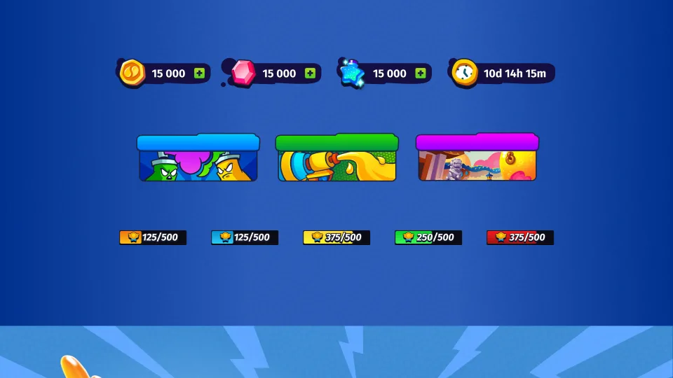 User interface showing game currency icons and reward progress bars.