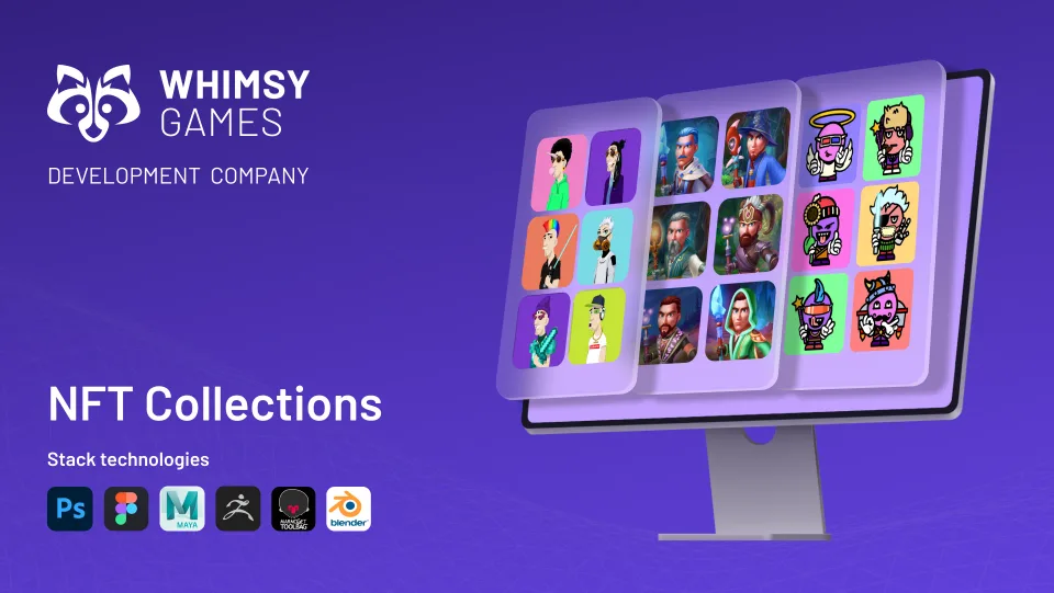 NFT collections showcase on desktop screen interface