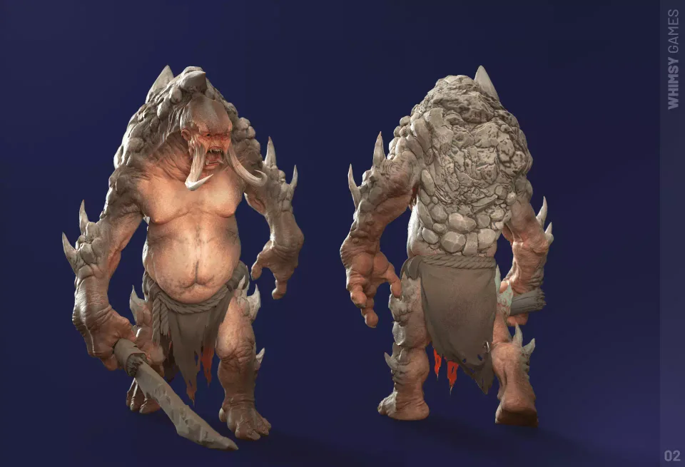 Wild Rage monster character full body front back views