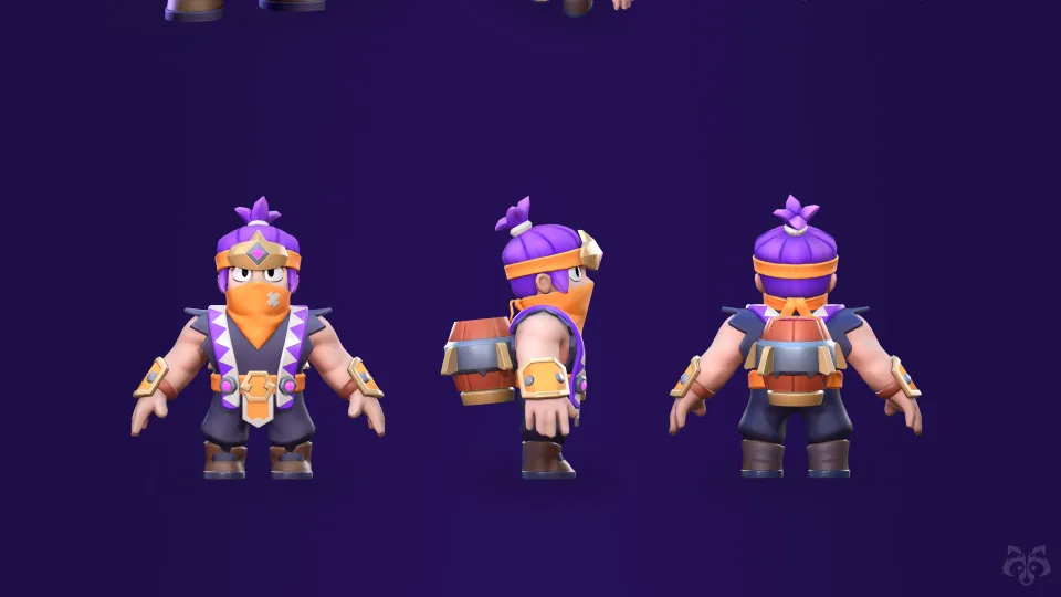 3D concept art for a Painter Otis skin in Brawl Stars.