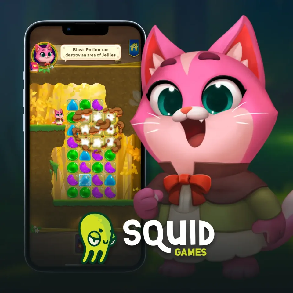 Mobile puzzle game interface with colorful match gameplay