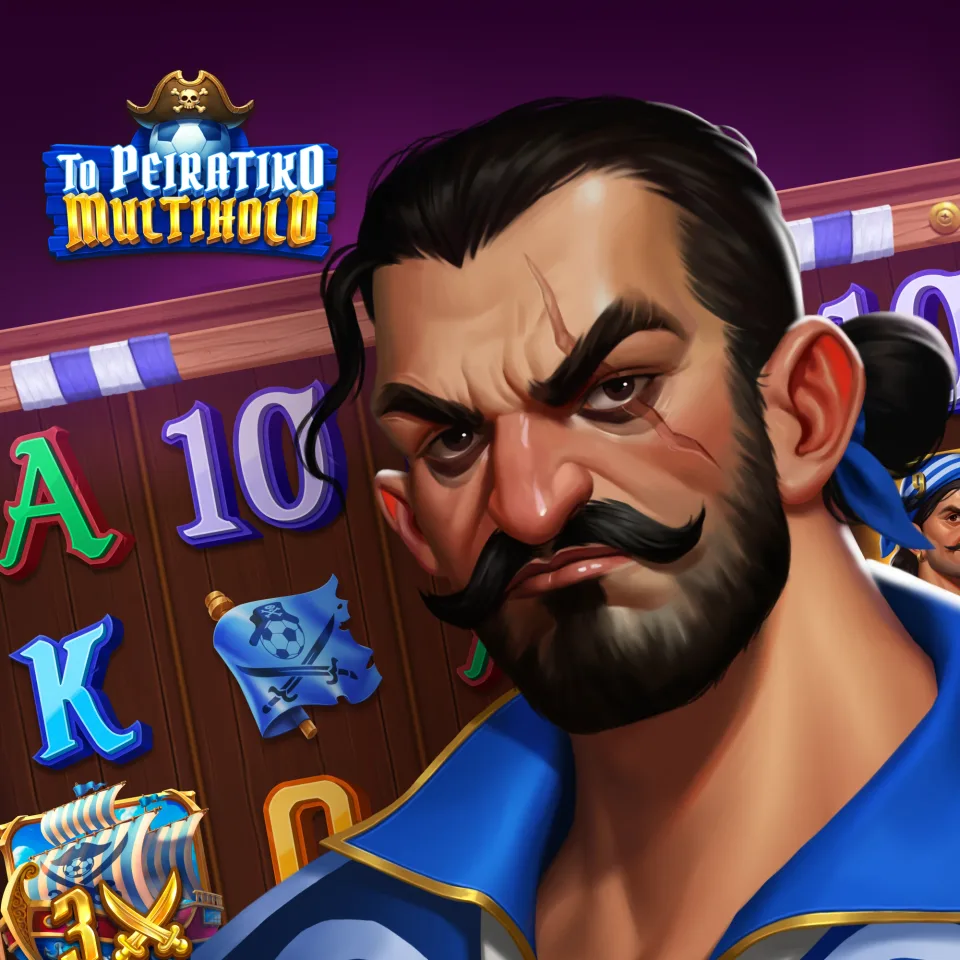 Pirate-themed slot cover with a captain and treasure elements.