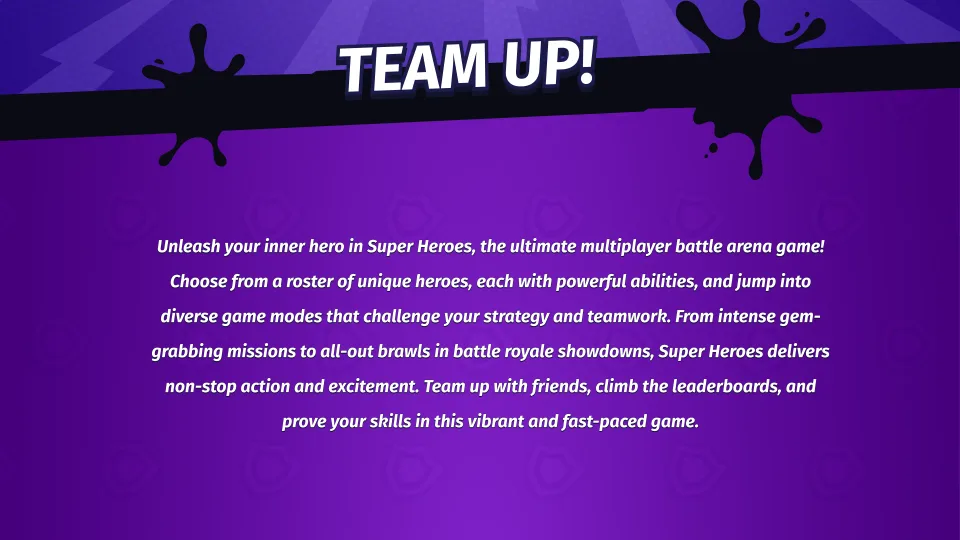 Super Heroes team up screen with multiplayer description