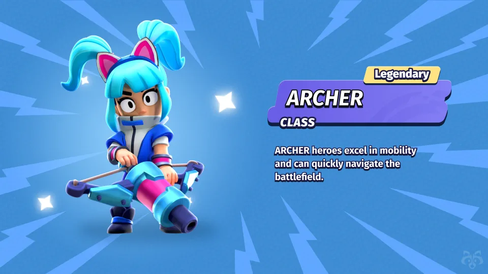 Legendary archer hero character with bow and class info
