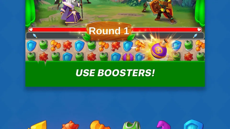 Puzzle Fight boosters match 3 battle gameplay