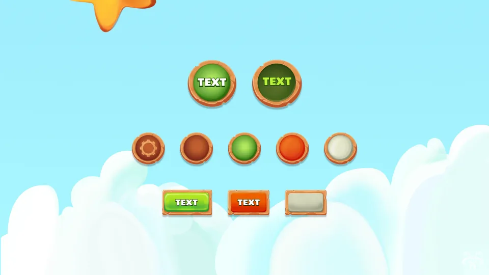 Game UI buttons and icons with different styles and states