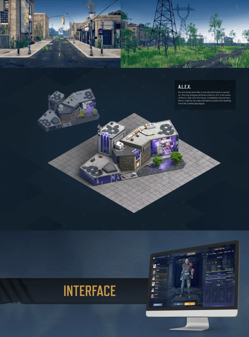 game environment base layout and interface screen