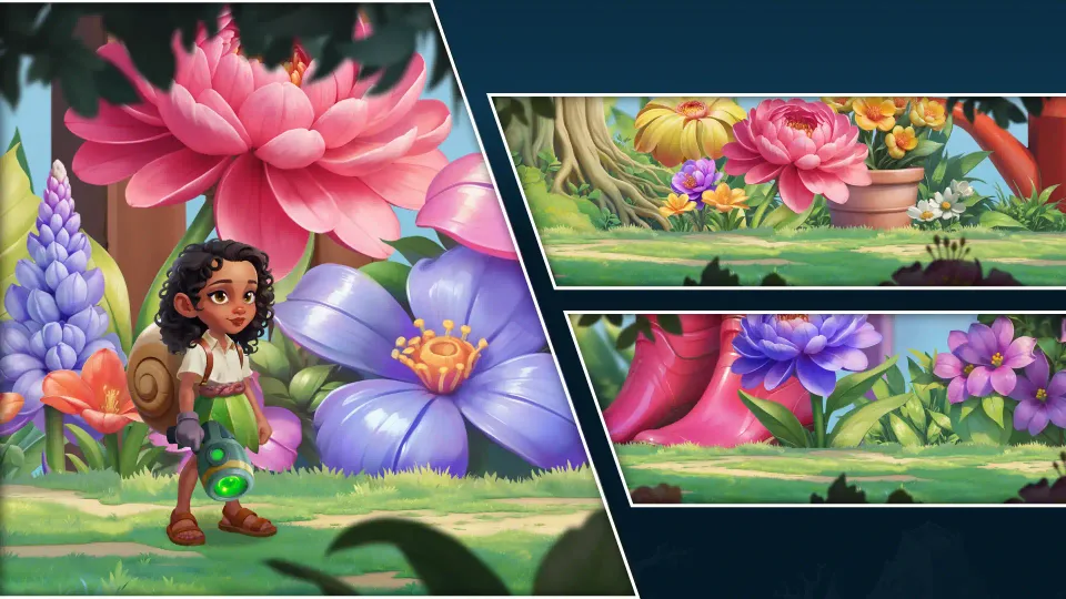 Spelling game screens showing multiple locations and gameplay views