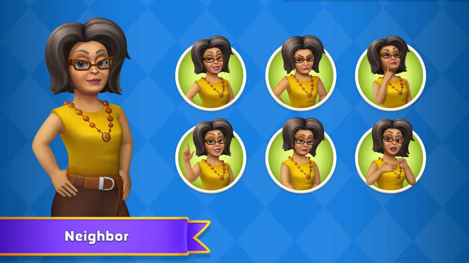 Home Surprise neighbor character with different emotional facial expressions