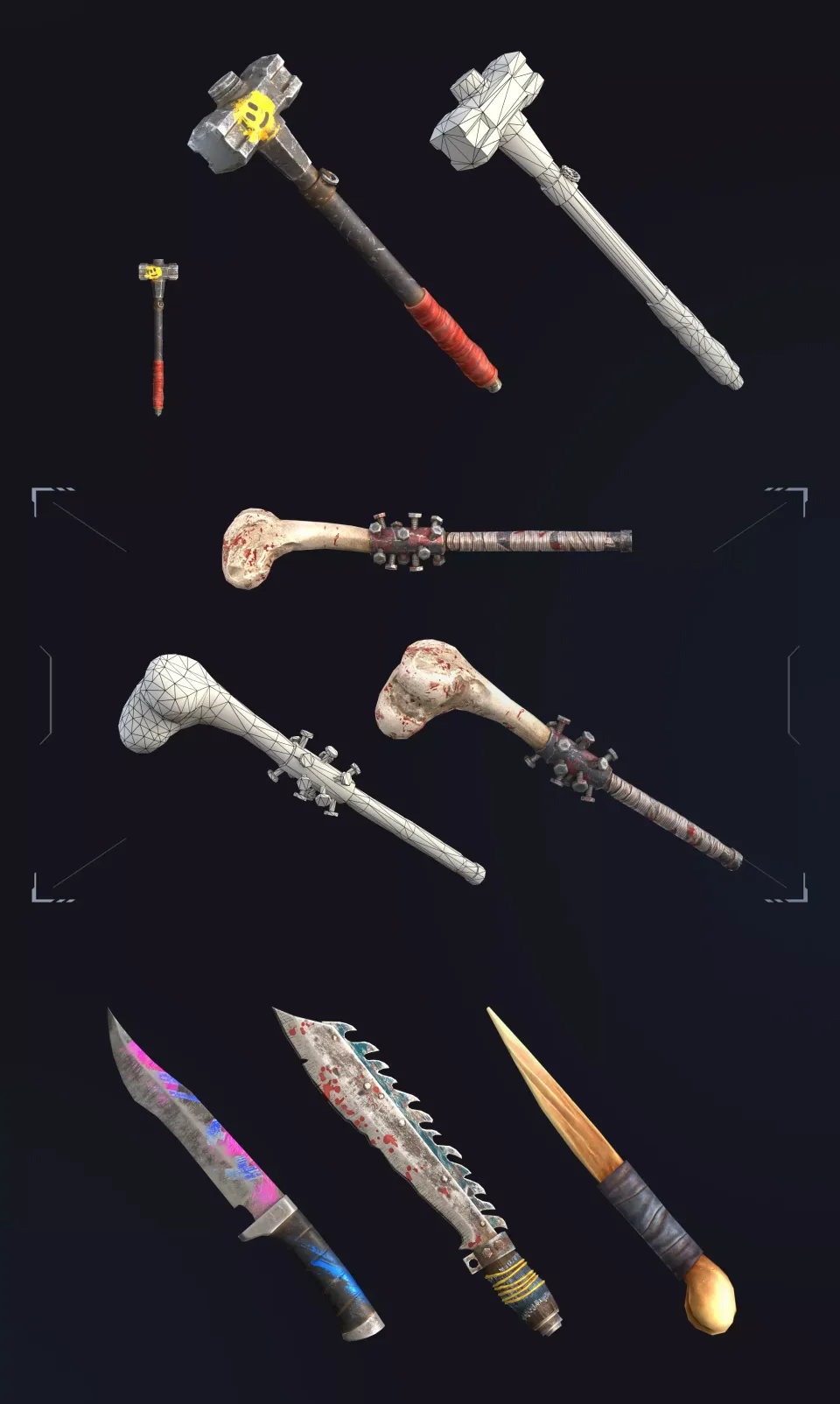 Wild Rage 3D weapons axes knives clubs models