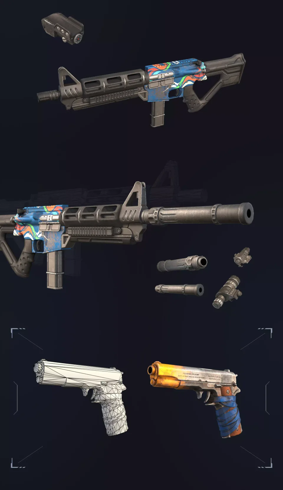 Wild Rage 3D weapons rifles pistols attachments models