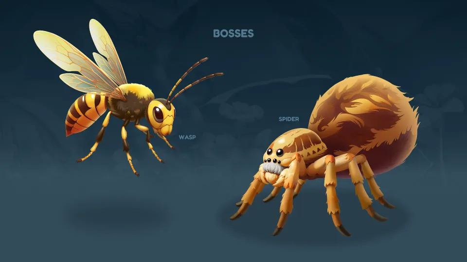 spelling game boss enemies wasp and spider