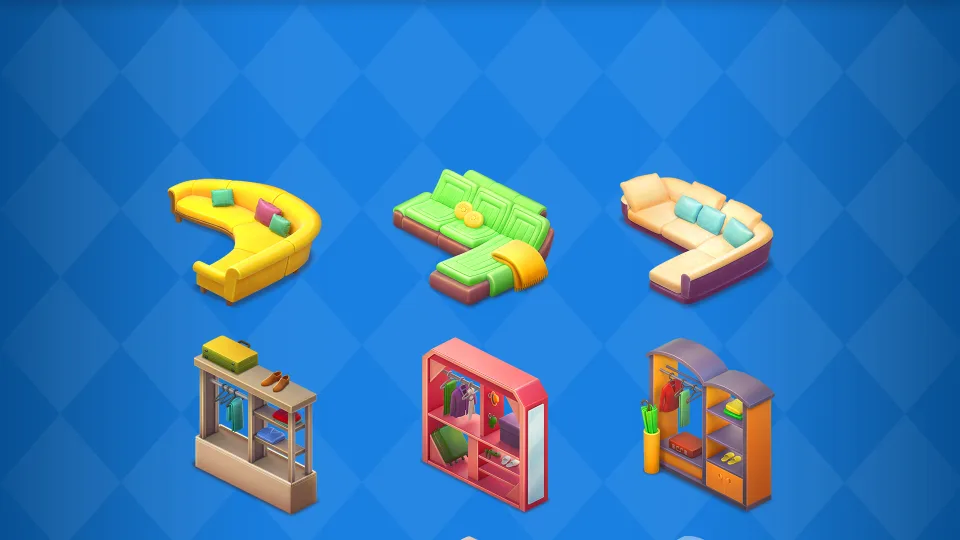 3D modular furniture pieces for room design