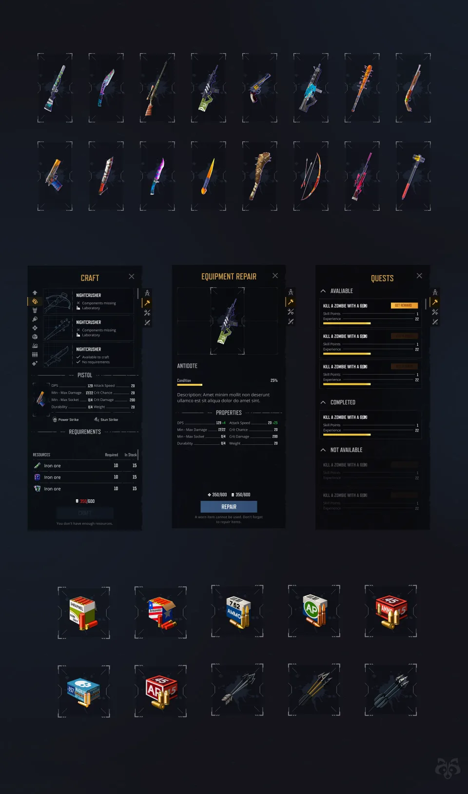 Wild Rage UI UX weapons stats inventory interface