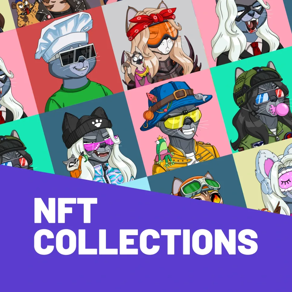 NFT collections artwork with stylized animal characters