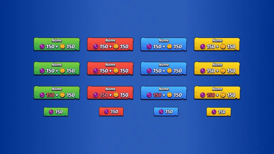 Game shop buttons with prices and currency options
