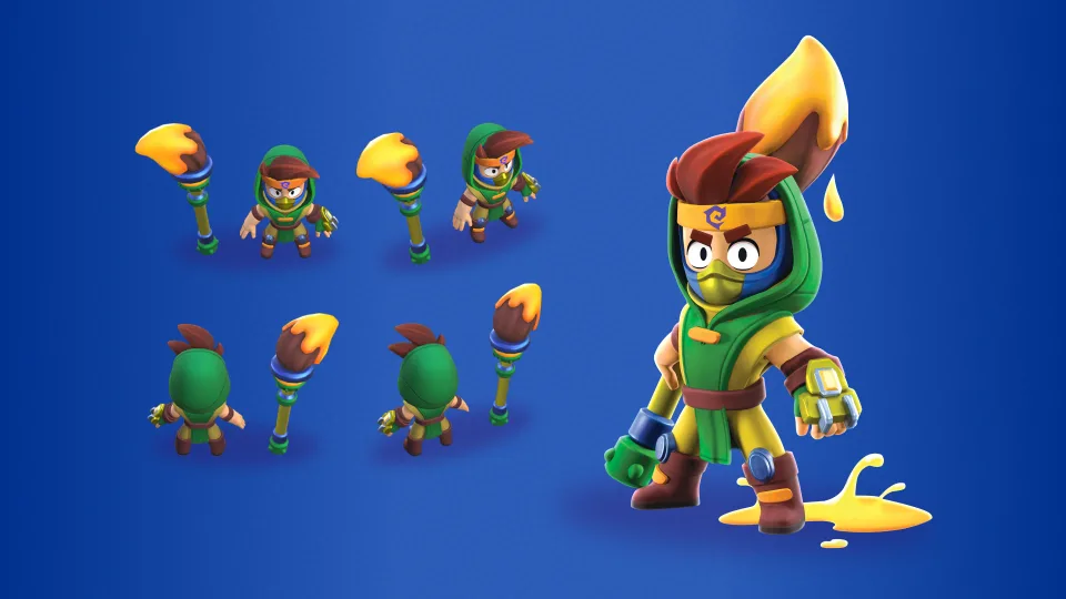 Concept art for a Painter Otis skin in Brawl Stars.