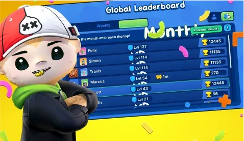 Close-up of Meegos Mayhem global leaderboard showcasing top players.